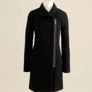J. Crew Double Cloth Italian Wool Dark Navy Coat Asymmetrical Wool Blend